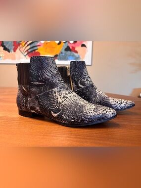 Calvin Klein Black & White Snakeskin Ankle Boots